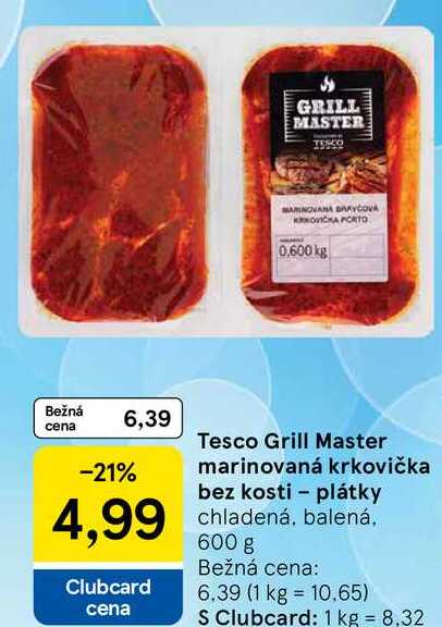 Tesco Grill Master marinovaná krkovička bez kosti - plátky, 600 g
