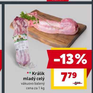 Králik mladý celý vákuovo balený cena za 1 kg 