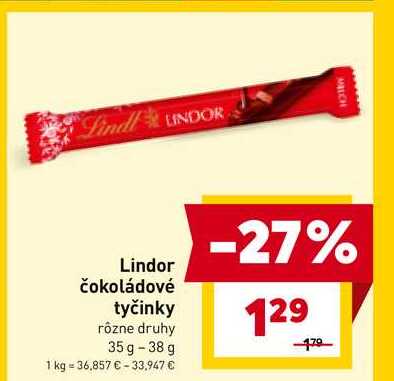 Lindor čokoládové tyčinky rôzne druhy 35 g -38 g 