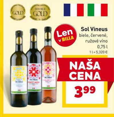Sol Vineus biele, červené, ružové víno 0,75l