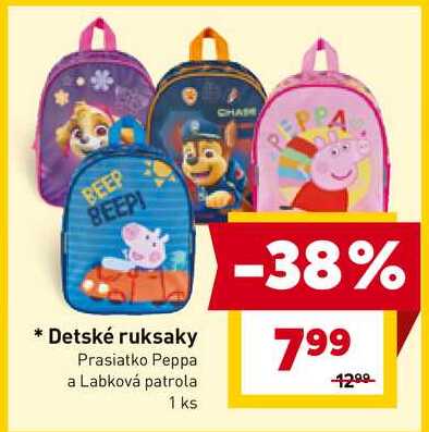 Detské ruksaky Prasiatko Peppa a Labková patrola 1 ks