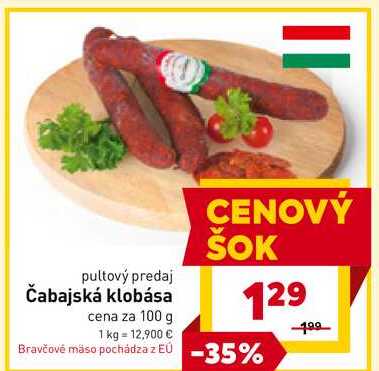 Čabajská klobása cena za 100 g