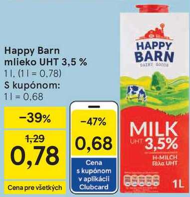 Happy Barn mlieko UHT 3,5 %, 1 l
