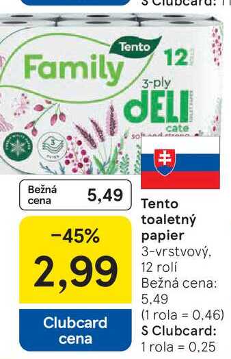 Tento toaletný papier, 12 rolí 