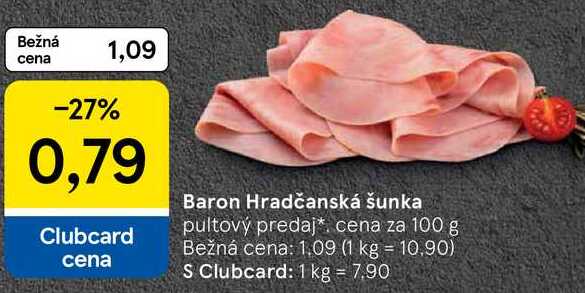 Baron Hradčanská šunka, cena za 100 g 