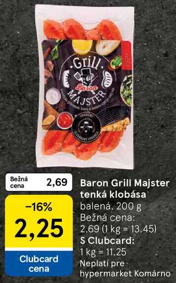 Baron Grill Majster tenká klobása, 200 g