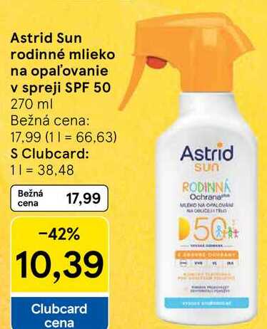 Astrid Sun rodinné mlieko na opaľovanie v spreji SPF 50, 270 ml