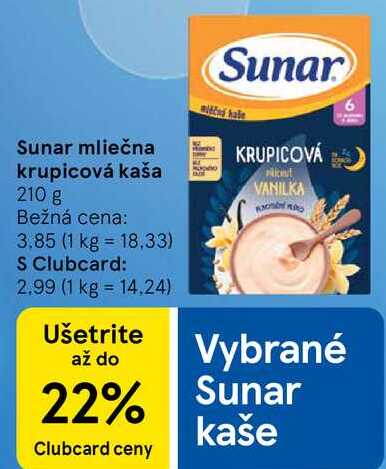 Sunar mliečna krupicová kaša, 210 g 