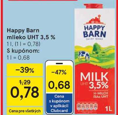 Happy Barn mlieko UHT 3,5%, 1 l