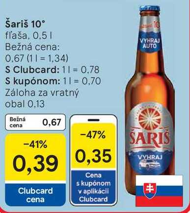 Šariš 10°, 0,5 l