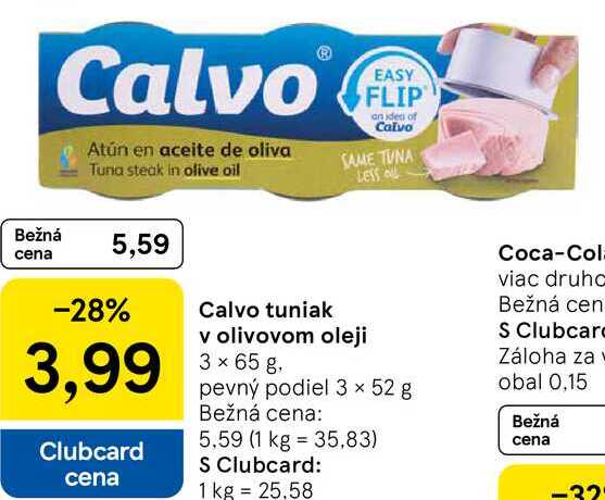 Calvo tuniak v olivovom oleji, 3x 65 g