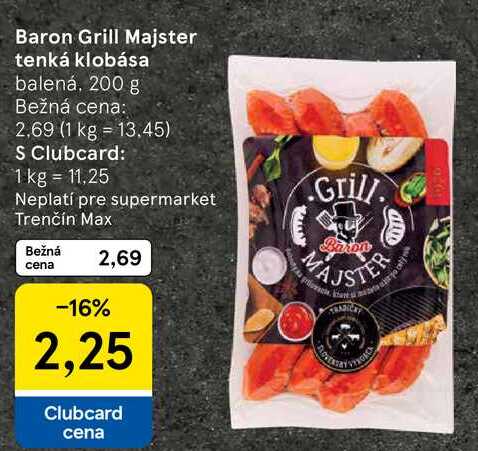 Baron Grill Majster tenká klobása, 200 g 