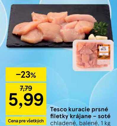 Tesco kuracie prsné filetky krájane - soté, 1 kg