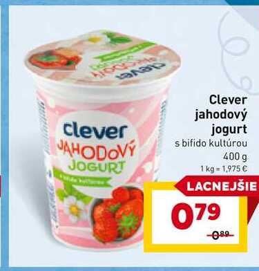 Clever jahodový jogurt s bifido kultúrou 400 g
