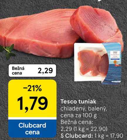 Tesco tuniak,  cena za 100 g