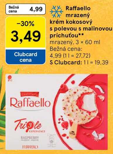 Raffaello mrazený krém kokosový s polevou s malinovou príchuťou, 3x 60 ml