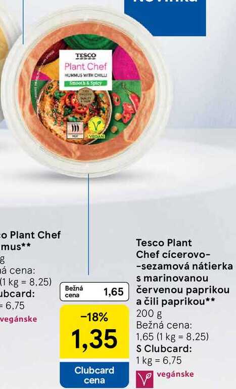 Tesco Plant Chef cícerovo-sezamová nátierka s marinovanou červenou paprikou a čili paprikou, 200 g 