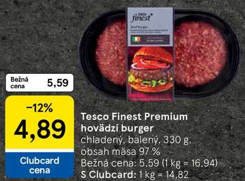 Tesco Finest Premium hovädzí burger, 330 g