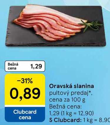 Oravská slanina, cena za 100 g 