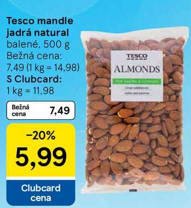 Tesco mandle jadrá natural, 500 g 
