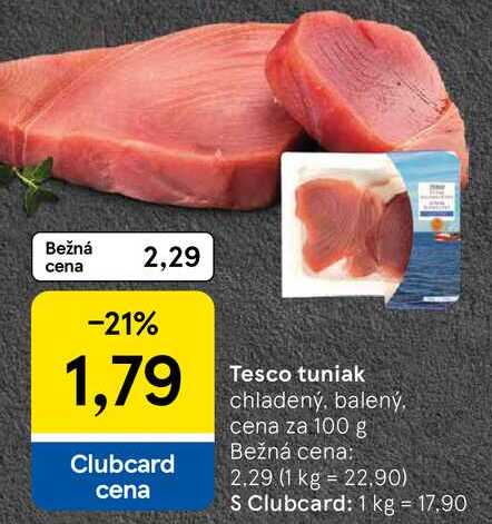 Tesco tuniak, cena za 100 g 