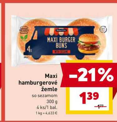 Maxi hamburgerové žemle so sezamom 300 g 4 ks/1 bal.