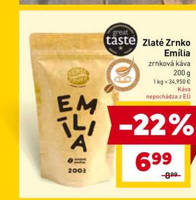 Zlaté Zrnko Emília zrnková káva 200 g