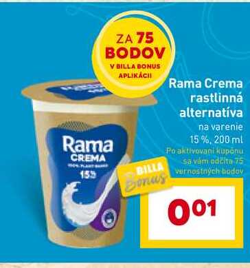Rama Crema rastlinná alternatíva na varenie 15%, 200 ml 