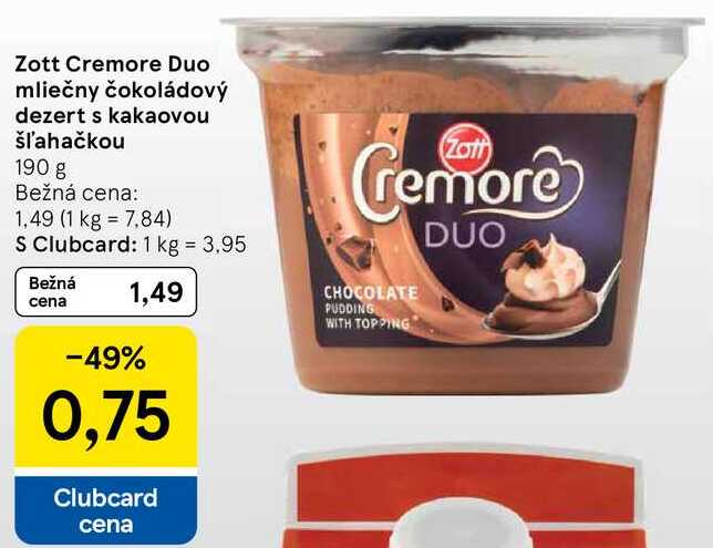 Zott Cremore Duo mliečny čokoládový dezert s kakaovou šľahačkou, 190 g 