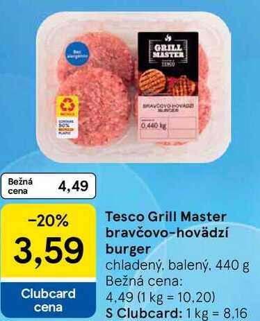 Tesco Grill Master bravčovo-hovädzí burger, 440 g