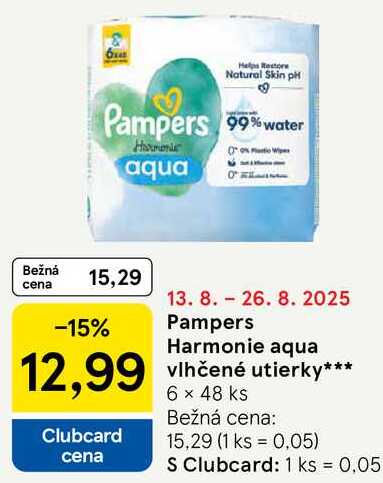 Pampers Harmonie aqua vlhčené utierky, 6x 48 ks