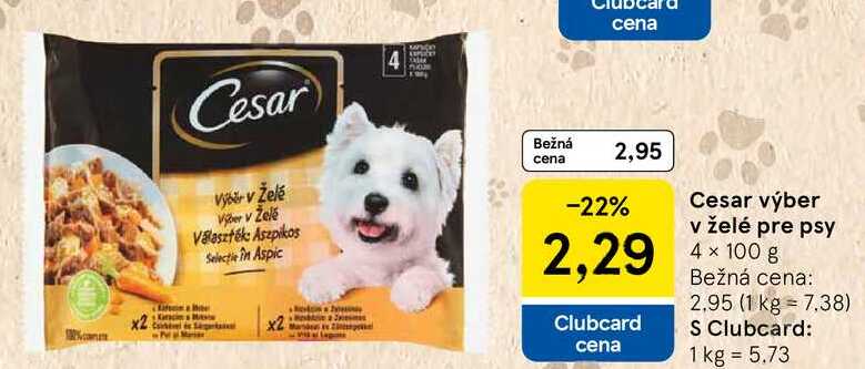 Cesar výber v želé pre psy, 4x 100 g