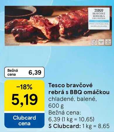 Tesco bravčové rebrá s BBQ omáčkou, 600 g