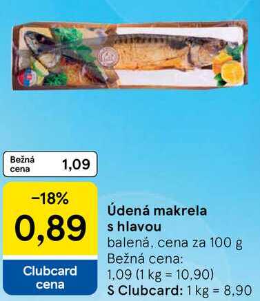 Údená makrela s hlavou, cena za 100 g 