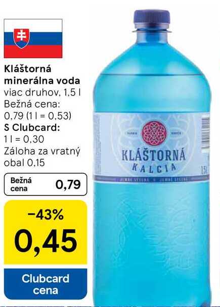 Kláštorná minerálna voda, 1,5 l