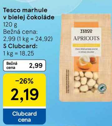 Tesco marhule v bielej čokoláde, 120 g