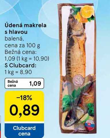 Údená makrela s hlavou cena za 100 g 