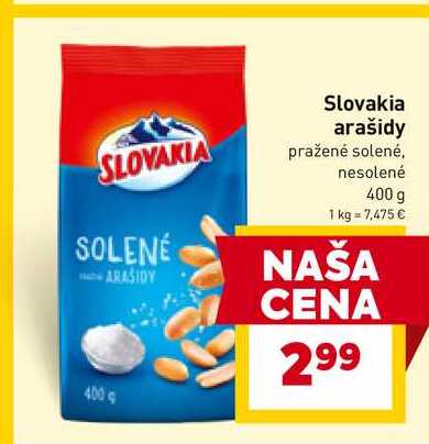 Slovakia arašidy pražené solené, nesolené 400 g 