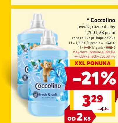Coccolino aviváž, rôzne druhy 1,700l ,68 praní 