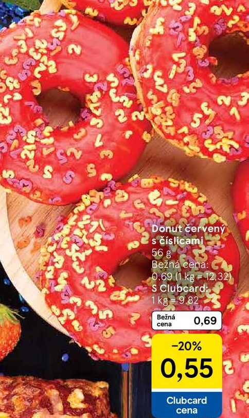 Donut červený s číslicami 56 g 