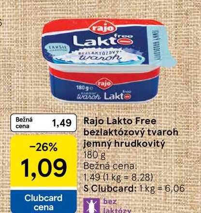Rajo Lakto Free bezlaktózový tvaroh jemný hrudkovitý 180 g 