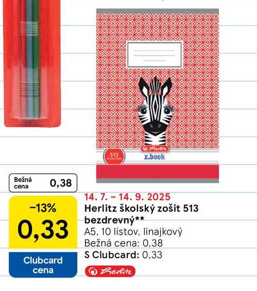 Herlitz školský zošit 513 bezdrevný A5, 10 listov, linajkový 