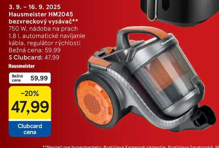 Hausmeister HM2045 bezvreckový vysávač 750 W, nádoba na prach 1,8 l