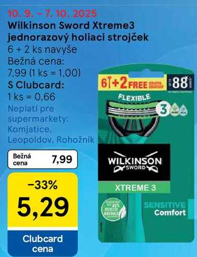 Wilkinson Sword Xtreme3 jednorazový holiaci strojček, 6+ 2 ks