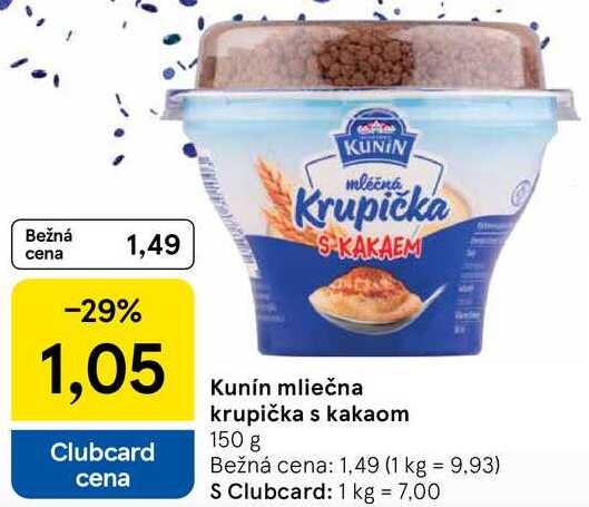 Kunín mliečna krupička s kakaom, 150 g 
