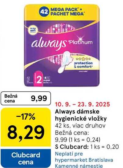 Always dámske hygienické vložky, 42 ks