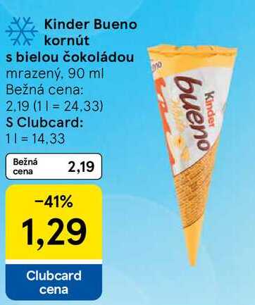 Kinder Bueno kornút s bielou čokoládou, 90 ml 
