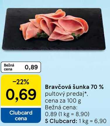 Bravčová šunka 70 %, cena za 100 g 