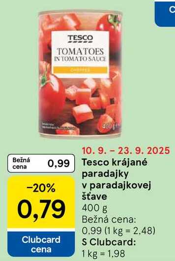 Tesco krájané paradajky v paradajkovej šťave, 400 g 