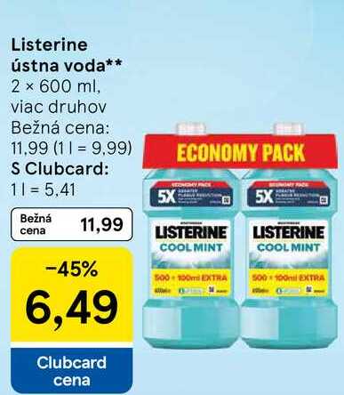 Listerine ústna voda, 2x 600 ml